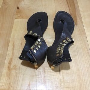 Tory Burch Gold Studded zip up sandals